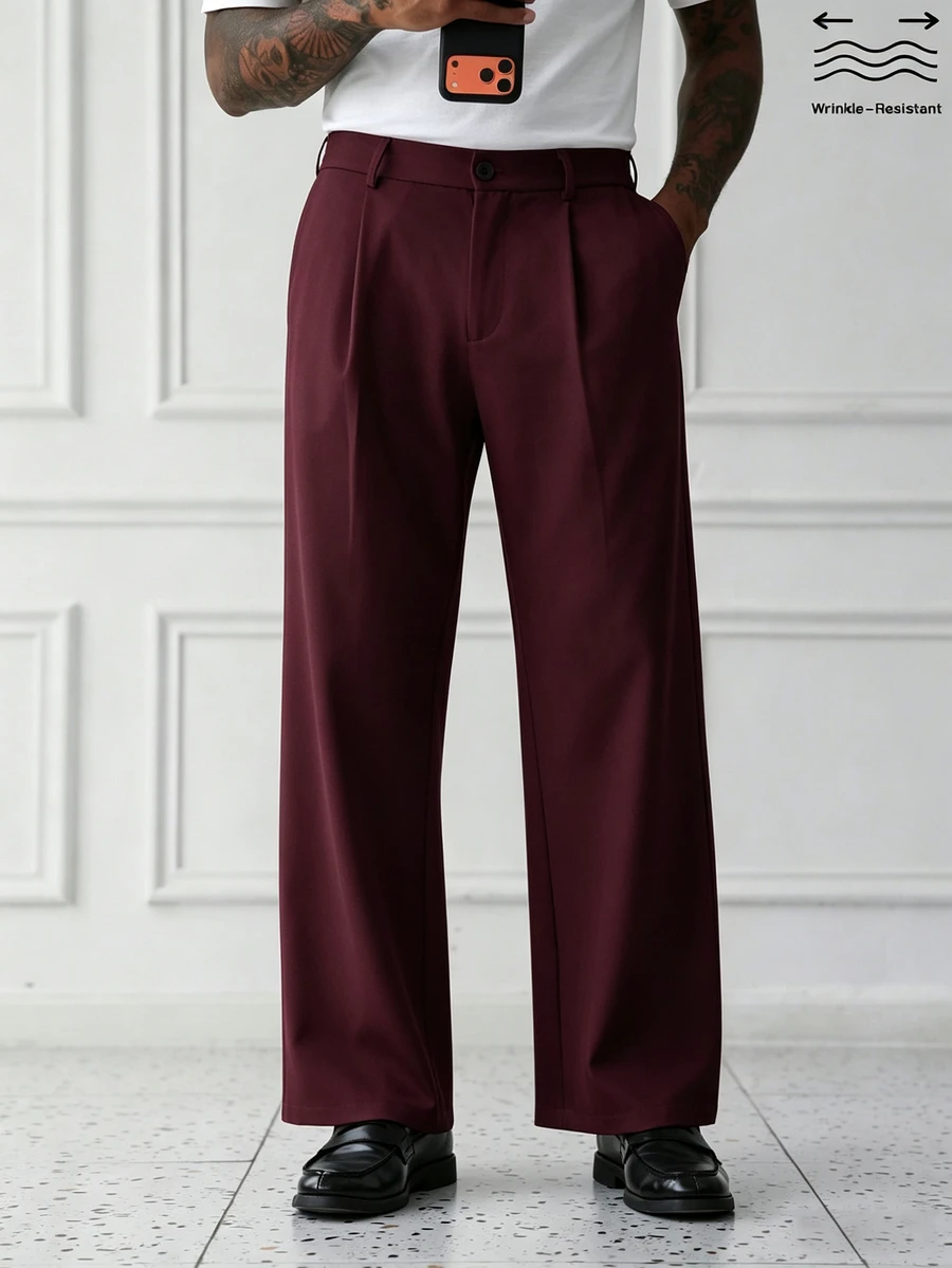 HUEFORM Men's Spring/Summer White INS Style Casual Long Pants - Burgundy - View 1