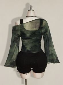 SHEIN ICON Women's Plus Size Asymmetrical Neckline Top - Dark Green - View 2