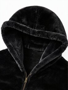Manfinity Homme 男士純色抓絨拼接雙口袋休閒極簡百搭加厚外套 - 黑色 - 查看 6