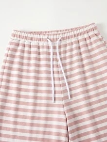 SHEIN 女童休閒舒適修身長袖T恤與舒適鬆緊腰寬腿寬鬆長褲2件套 - 粉色 - 查看 7