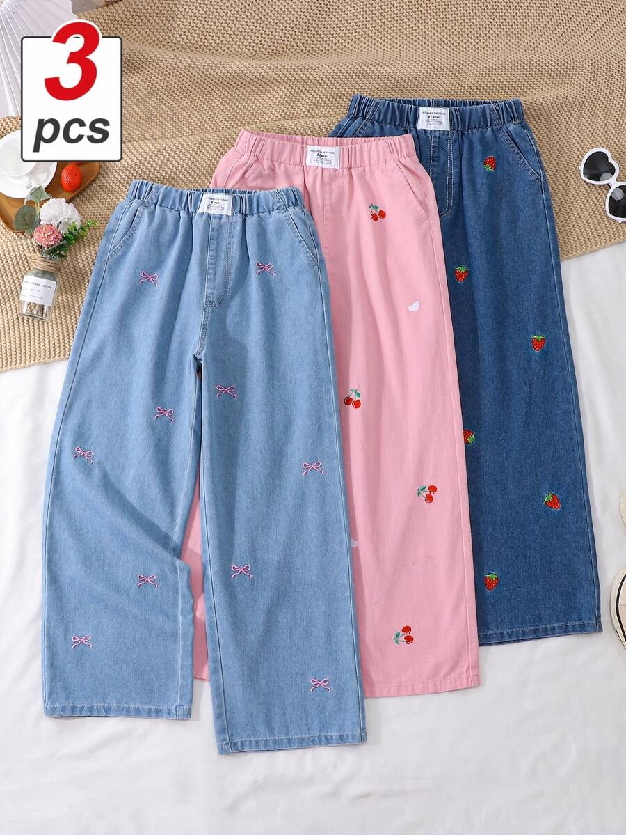 SHEIN Genkimix Kids 3PCS Tween Girls Jeans - Multicolor - View 1