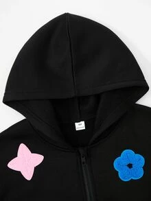 SHEIN 1件青少年男孩寬鬆休閒極簡高街設計 3D毛巾刺繡拼接多彩多圖案套頭衛衣，舒適面料，獨特版型，秋冬新款，適合多種場合 - 黑色 - 查看 3