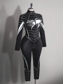 SHEIN ICON Plus Size Y2K Sexy Spider Jumpsuit, Halloween Cosplay - Grey - View 5