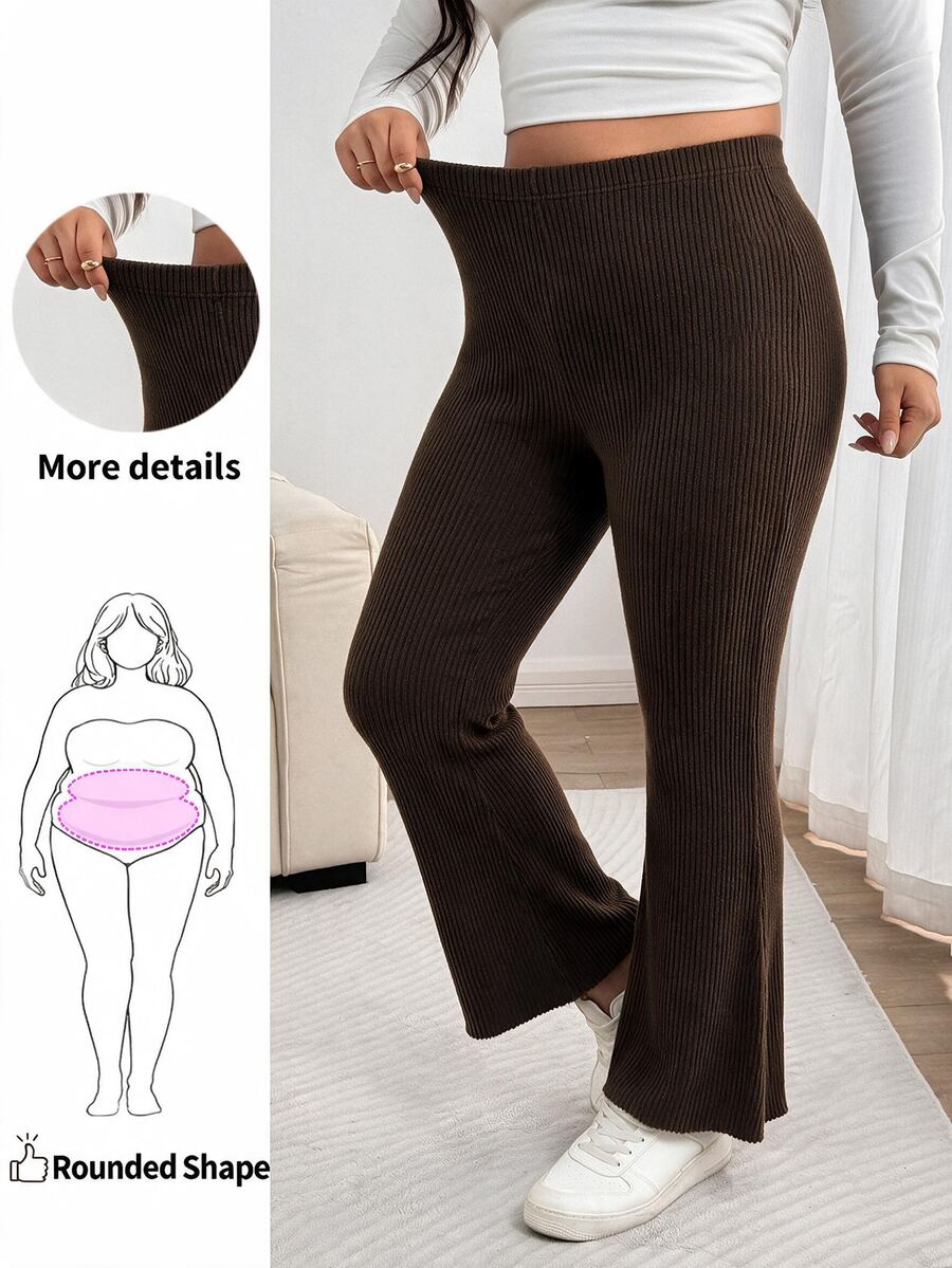 Enliva Plus Size Winter Soft Knit Slim Flare Pants Apple - Rust Brown - View 1
