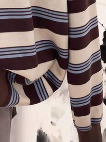 SHEIN EZwear 秋冬新款彩色條紋學院風基礎圓領長袖女款套頭運動衫，適合日常通勤、約會、聚會、秋冬、夏季、派對、婚禮、海灘、畢業典禮等場合，優雅休閒，適合出遊、Y2K風格、音樂節等場景 - 彩色 - 查看 4