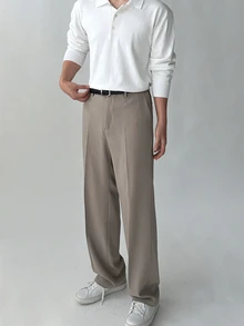 DAZY Spring/Autumn Solid Khaki Semi-Elastic Waist Commuter Long Pants For Men - Khaki - View 3
