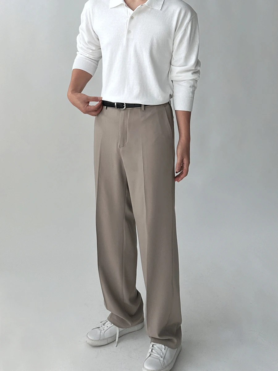 DAZY Spring/Autumn Solid Khaki Semi-Elastic Waist Commuter Long Pants For Men - Khaki - View 1