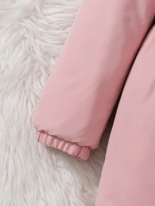 SHEIN 女童甜酷風秋冬加厚抓絨內裡 3D 時尚優雅精緻極簡酷感人造毛領毛絨外套 - 粉色 - 查看 5