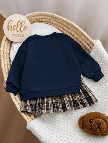 SHEIN LMoss Kids 少女復古時尚百搭休閒日常穿搭，適合秋季冬季，適用於外出與校園 - 寶藍色 - 查看 6
