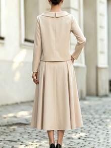 SHEIN 2 Pieces Shirt & Skirt Set, Elegant Office Fashion Shirt Paired With High-Waist Flared Skirt, Showcasing Business Style, Suitable For Commuting, Office, Daily Wear, Apricot Color - Apricot - View 2