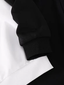 SHEIN Coolqubz 男童秋冬黑白對比色運動衫套裝，字母印花圓領上衣與慢跑長褲 2 件套，休閒運動百搭童裝 - 黑與白 - 查看 5