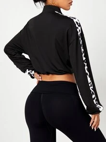 SHEIN Dewbera Women's Collared Long Sleeve Colorblock Short Sports Sweatshirt - Multicolor - View 2