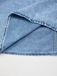 Mistrie Women's Denim Asymmetrical Shoulder Flowy Casual Versatile Denim Jacket - Blue - View 8