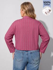 Maija Plus Size Women's Striped Button-Front Long Sleeve Casual Jacket - Pink - View 7