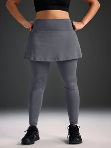 Powerista Women's Plus Size Solid Color High Waist 2 In 1 Sports Leggings - Grey - View 7