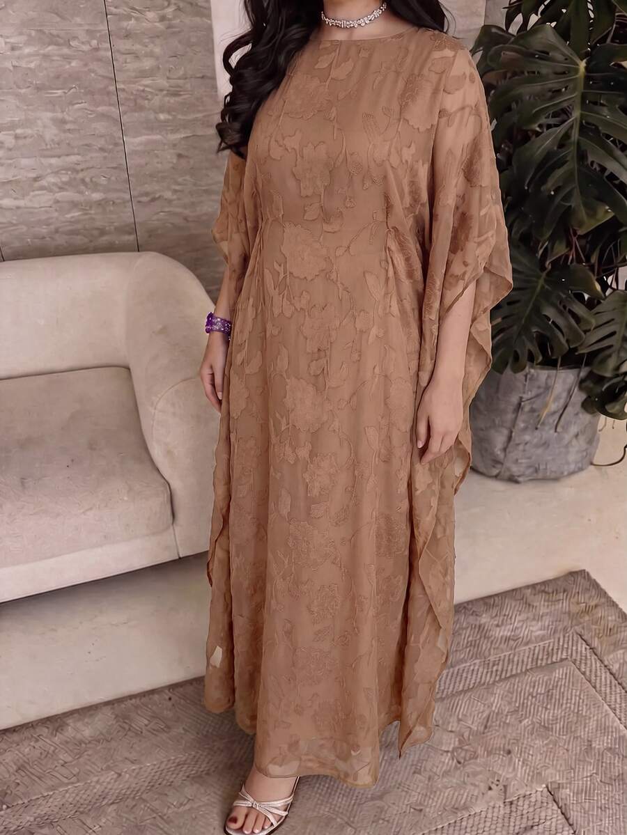 Yasmyna 女款圓領鏤空休閒寬鬆時尚土耳其式長衫 - 駝色 - 查看 1