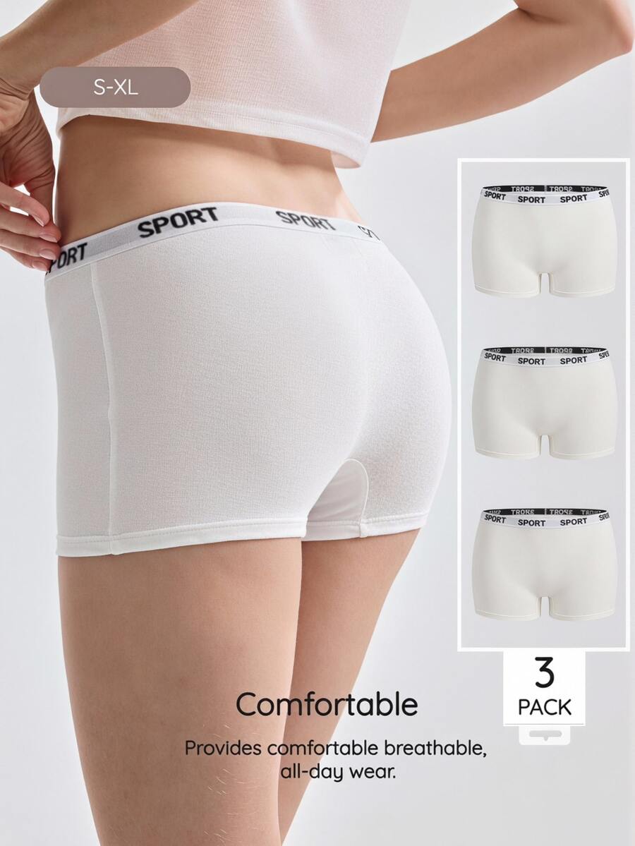 Bralution Women's Letter Waistband Casual Comfortable Boxer Shorts - White - View 1