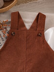Young Girls Pocket Decor Short Pinafore Dress - Brown - View 6