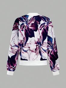 EMERY ROSE Women's Printed Long Sleeve Zipper Flight Jacket, Autumn/Winter - Multicolor - View 2