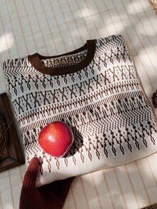 Comfortcana Sweater Kasual Serbaguna Lengan Panjang Bergaris Kerah Bulat untuk Wanita - Aprikot - View 1