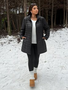 Muchica Plus Size Women's Solid Color Stand Collar Long Sleeve Zipper Front Winter Thick Coat - Black - View 6