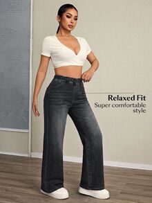Selenza Plus Size Women's Elastic Waist Casual Daily Wear Denim Jeans - Black - View 5