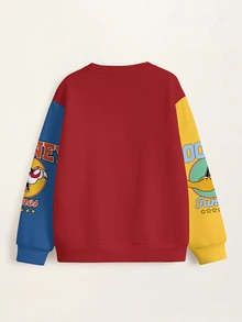 LOONEY TUNES X SHEIN 青少年男孩字母印花圓領長袖休閒衛衣 - 白色 - 查看 5