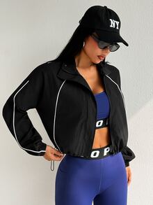 SHEIN Dewbera Women's Colorblock Stand Collar Short Fashion Casual Sports Jacket - Black - View 5