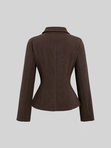 Sweetra Fashionable Intellectual Urban White-Collar Commute Versatile High-Knowledge Mature Woman Elegant French Vintage Wool Blend Autumn/Winter Unique Design New Women's Blazer Jacket - Brown - View 2