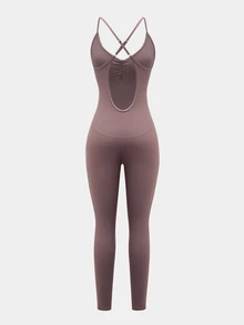 SHEIN Core Rhythm جمبسوت رياضي بحمالات رفيعة للنساء، موضة كاجوال إبداعية وشخصية - وردي صدئ - مشاهدة 2