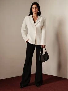 BELROSIE Women's Blazer Jacket Lace Slim Fit Cinched Waist, Large Back Lace Patchwork Design, Back Waist Tie Detail, V-Shaped Open Back Cut, Elegant Lace Blaze - White - View 6