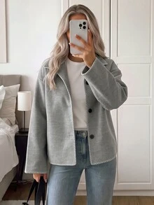 Easowa Women's Lapel Single-Breasted Autumn/Winter Fashion Casual Jacket - Grey - View 5