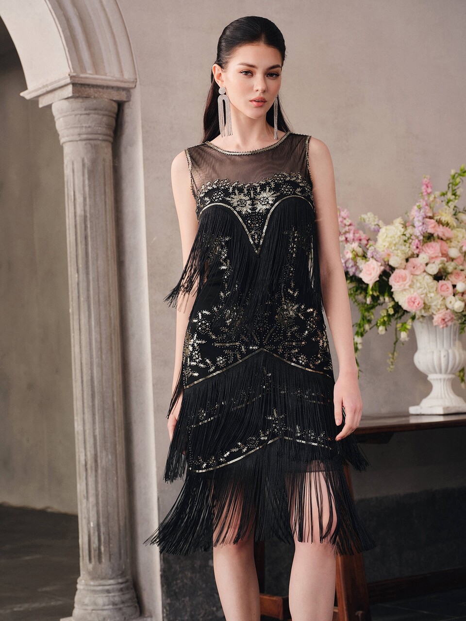 Anewsta Affair Women's Mesh Patchwork Sequin Fashion Cocktail Party Dress