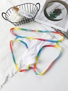 DrisQ DrisQ 1pc Men's Striped Colorblock Sexy Thong Underwear - White - View 1
