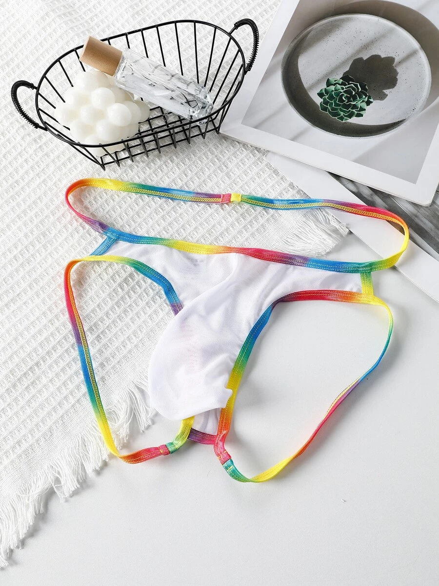 DrisQ DrisQ 1pc Men's Striped Colorblock Sexy Thong Underwear - White - View 1