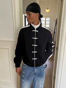 STEELVANCE Men's New Chinese Style Colorblock Patchwork Fashion Minimalist Denim Jacket - Black - View 1