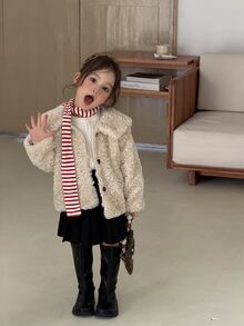 Dazy Kids Infant/Toddler (Girl) Turn-Collar Long Sleeve Fleece Jacket Winter - Beige - View 9