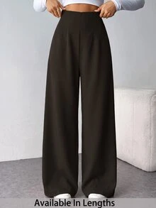 SHEIN Tall CURVE Plus Size Women Solid Color High Waist Wide Leg Loose Casual Long Pants - Brown - View 1