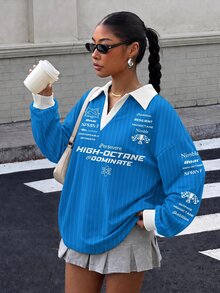 Muchica Women's Letter Print Casual Everyday Long Sleeve Sweatshirt - Multicolor - View 1