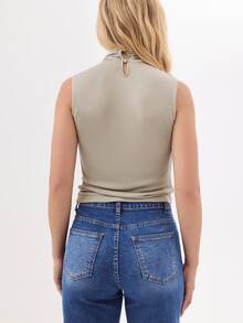 KÆRIA Hus Cross-Drape Sculptural Neck Top - Fluid Lyocell Jersey - Sage Green - Draped, Elegant, Minimalist - Army Green - View 2