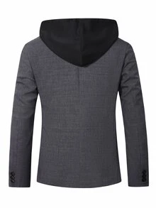 Manfinity Mode Men's Old Money Grey And Black Colorblock Hooded 2 In 1 Suit Jacket, Casual Textured Two-Button Loose Fit Versatile Commuter Blazer, - Dark Grey - View 3
