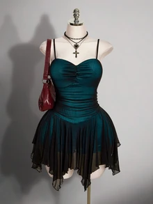 SHEIN ICON Women's Plus Size Spaghetti Strap Backless Dress - Teal Blue - View 1