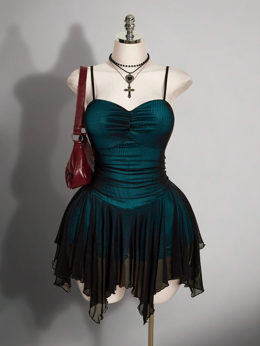 SHEIN ICON Women's Plus Size Spaghetti Strap Backless Dress - Teal Blue - View 1