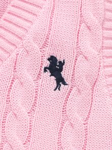 SHEIN (Tween Girl) 粉色純棉V領麻花編織刺繡針織背心，柔軟舒適，適合日常穿著、外出、旅行、度假、托兒所與玩耍 - 粉色 - 查看 6
