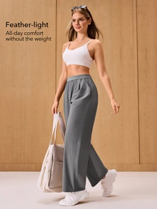 OutZeal Women Sports Pants Gym Workout Casual Lightweight Elastic Waist Straight Leg Active Bottom For Spring Summer - Dark Grey - View 2