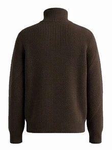Manfinity Homme 男士休閒純色深棕色高領保暖內裡毛衣 老錢風 感恩節/秋季日常外出度假 批發採購 - 棕色 - 查看 3