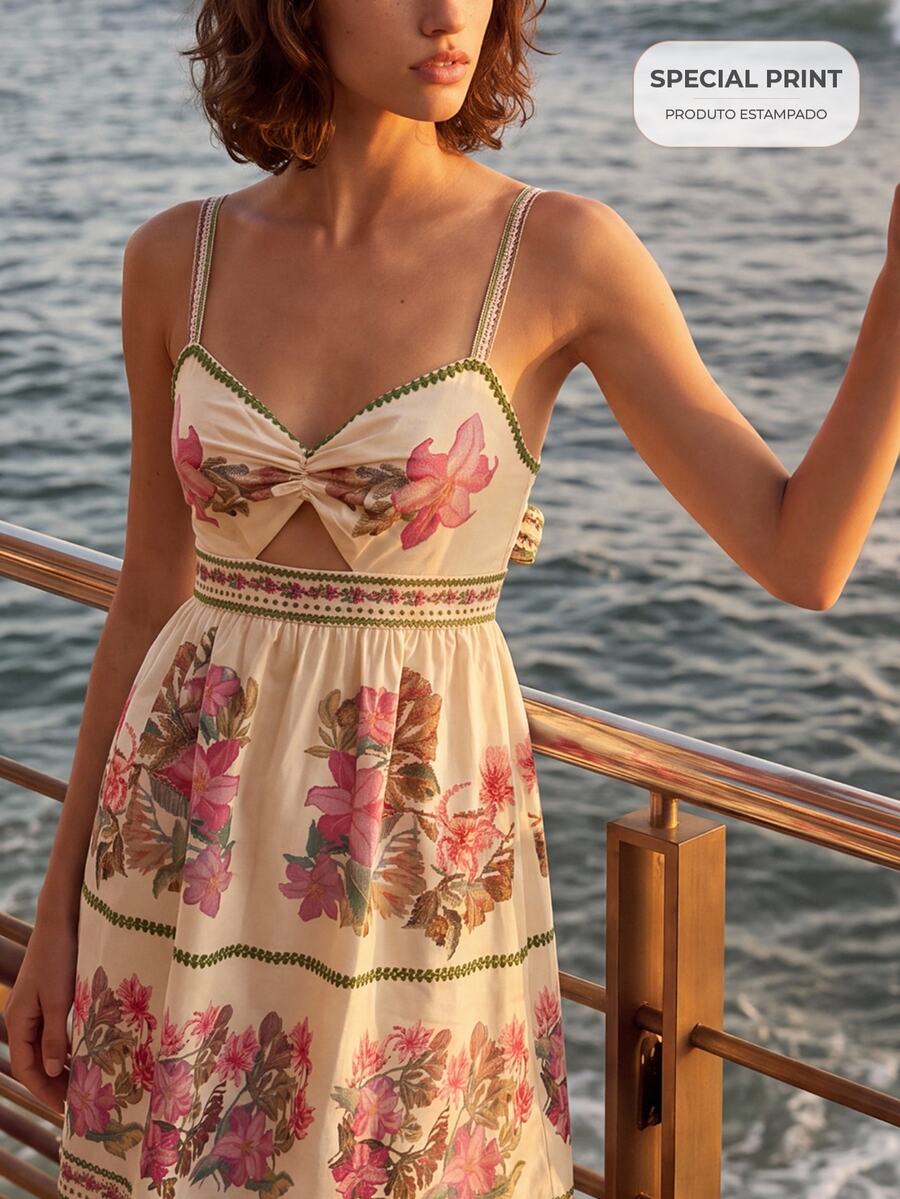 CAJUNI Tropical Vacation Floral Embroidery Mini Dress With Long Sleeves - Multicolor - View 1