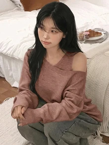 DAZY 女款露肩背心與毛衣兩件套 - 卡其色 - 查看 2