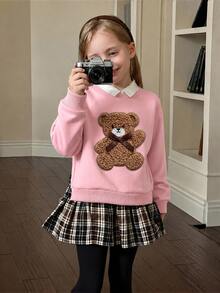 SHEIN LMoss Kids 少女復古時尚百搭休閒日常穿搭 秋冬款，適合外出與校園 - 粉色 - 查看 2