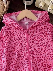 Elladie kids 女童連帽豹紋復古仙女公主衛衣街頭風秋季休閒嘻哈嬰兒洗禮 7 歲生日 粉色 - 玫紅色 - 查看 3